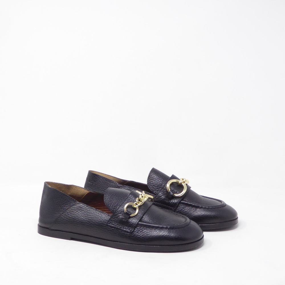 See By Chloe Womens Aryel Loafers Black Leather Gold Chain Link Detail 36 / 6